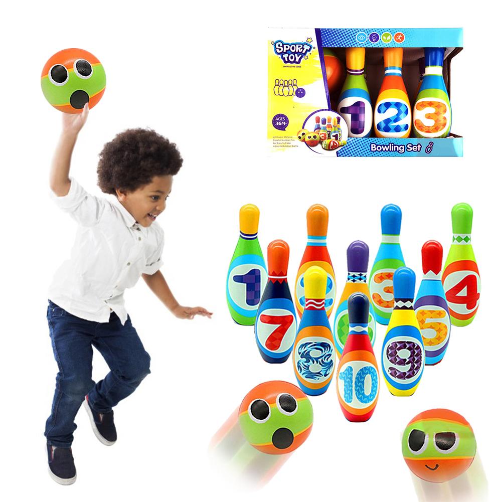 Kids Foam Bowling Set Indoor Colorful Soft Pins 2 Bowling Balls Toddlers Toys Printed with Number Sport Gift for Baby Boys