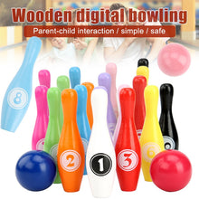 Load image into Gallery viewer, Wooden Bowling Set for Children with Numbers Family Game Party Supplies Intelligent Toy HB88
