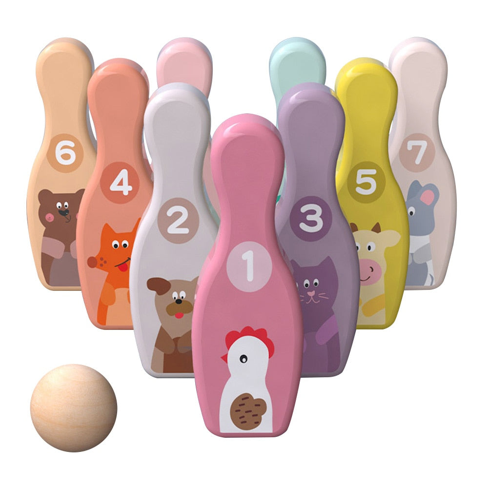 10pcs/Set Bowling Play Sets Wooden Gutterball Educational Funny Bowling Pins Ball Toys For Children Toddlers