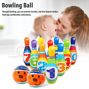 PU Foam Elastic Bowling Ball Set Children Indoor High Rebound Bowling Training Toys 10 Skittles Pins And 2 Balls Baby Gift