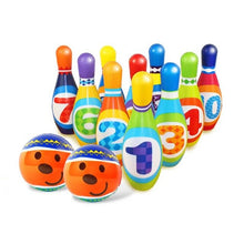Load image into Gallery viewer, PU Foam Elastic Bowling Ball Set Children Indoor High Rebound Bowling Training Toys 10 Skittles Pins And 2 Balls Baby Gift

