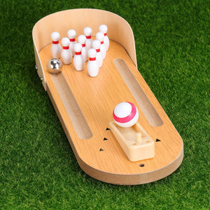 Wooden Desktop Bowling Game Toy Set Tabletop Bowling Toy Classic Desk Ball Kit Finger Hand Party Game Toy For Kids Adults