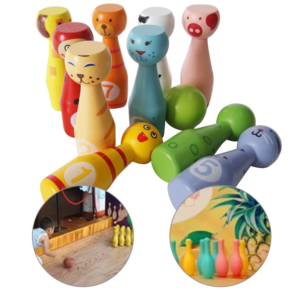 Cartoon Animals Hands On Funny Gift Indoor For Toddlers Kids Bowling Set Wooden Lightweight Cute Smooth Educational Toy
